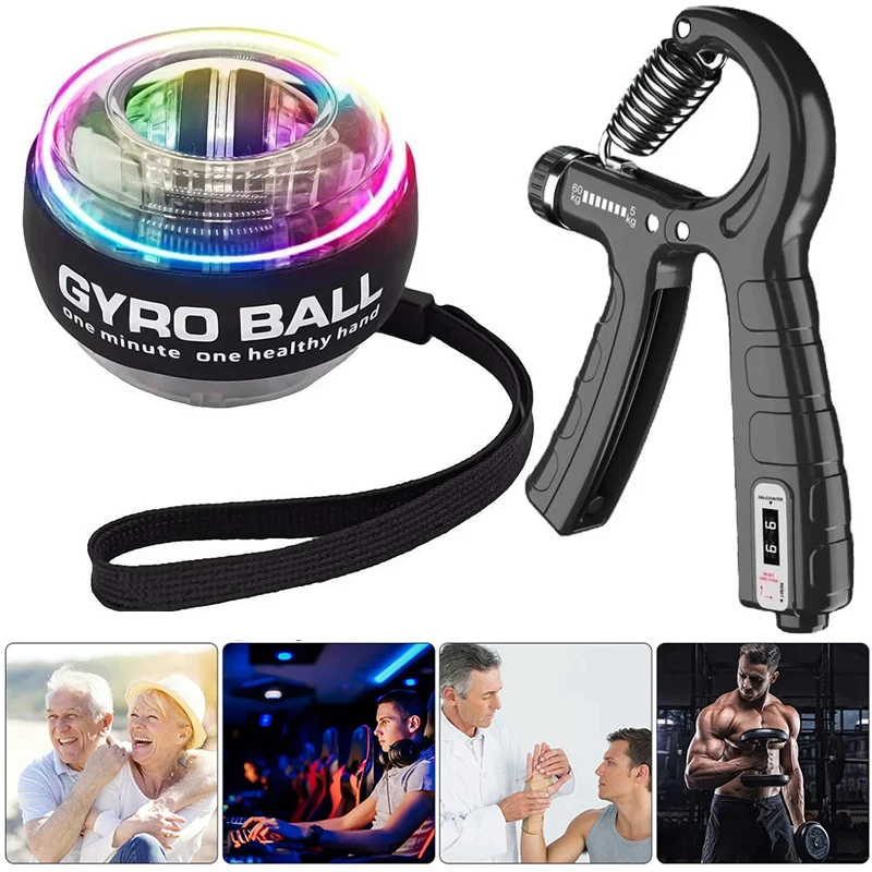 Description Picture 2 of itemNew LED Wrist Power Ball Trainer Auto-Start Grip Ball Strengthener Gyroscopic Arm Gyro Hand ball Home Fitness Forearm Exerciser