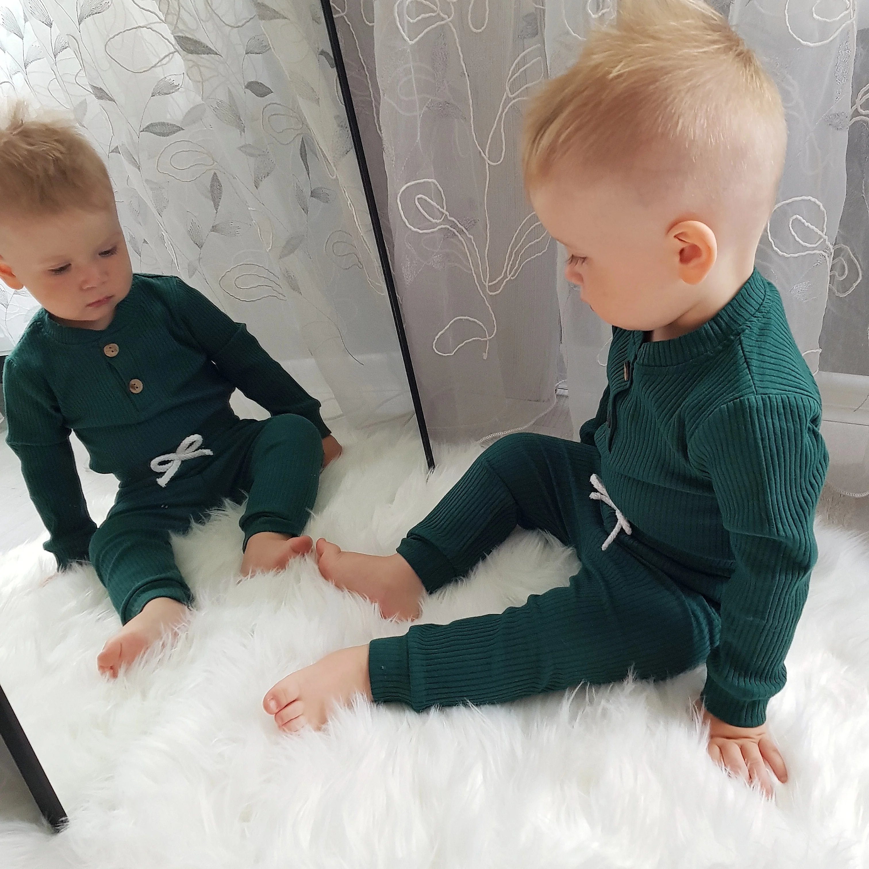 Newborn Baby Boys Girls Clothes Set Cotton Solid Knitted Ribbed Long Sleeve Bodysuit and Pants Infant Clothig Outfits Baby Clothing Set discount