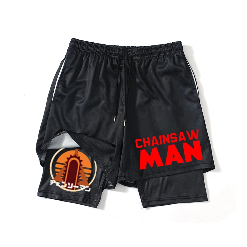 

Gym Shorts Japanese Anime Chainsaw Man Sport Men Sportswear Training Pant Summer 2 In 1 Quick-dry Jogging Basketball