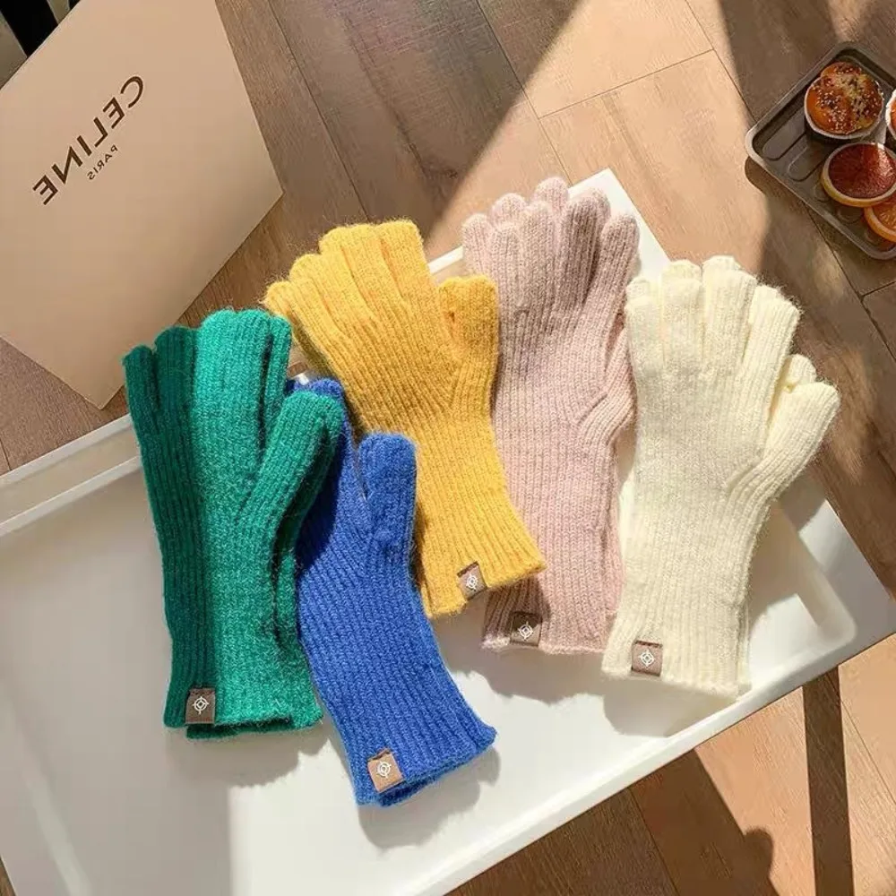 

Keep Warm Knitted Gloves Harajuku Thicken Woolen Full Finger Gloves Solid Color Long Wrist Gloves Girls
