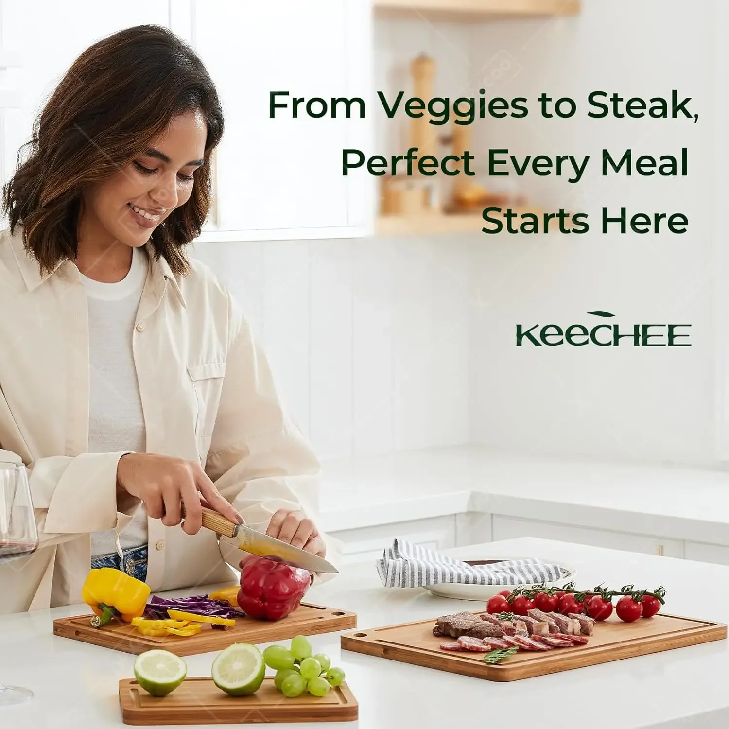 Premium Bamboo Cutting Board Set - 3 Piece Multipurpose Kitchen Chopping Boards for Meat, Vegetables, and Fruits