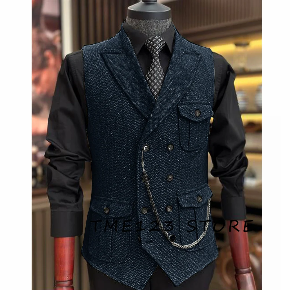 Mens Solid Color Vest Herringbone Slim Fit V Neck Tuxedos School Party Waistcoat Wedding Banquet