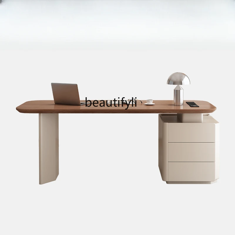 

Cream Style Desk Home Study Full Solid Wood Computer Retro Desk Modern Minimalist