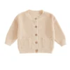 Toddler Baby Knit Cardigan Solid Long Sleeve Crew Neck Button-up Sweater with Pockets Casual Boys Girls Fall Clothes