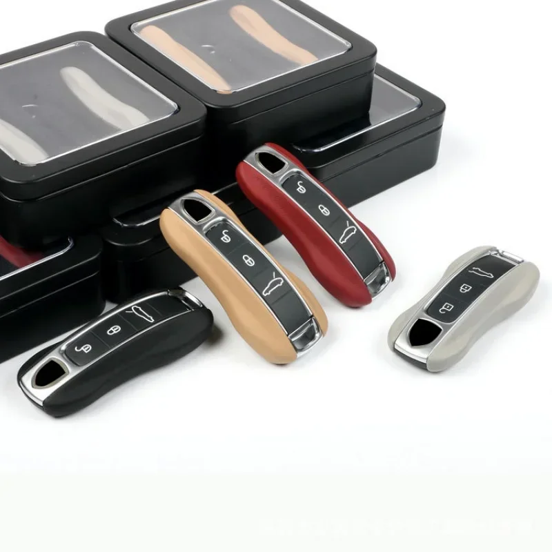 Key Case Cover Car Key Shell Leather Car Smart Key Cover Case Fob For Porsche 911 Macan Boxster Cayenne Panamera Taycan Cayman 971 9YA 718