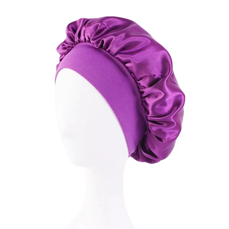 Newly Satin Night Hair Cap Women's Solid Sleeping Hat Sleep Care Bonnet Nightcap For Women Unisex Cap 6