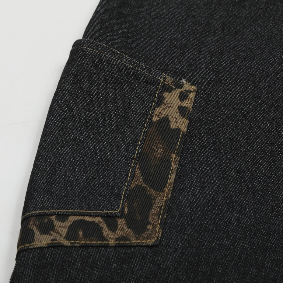 Vintage Baggy Denim Shorts Leopard Patchwork Loose Blue Jeans Shorts Men Summer Streetwear Harajuku Hip Hop Cargo