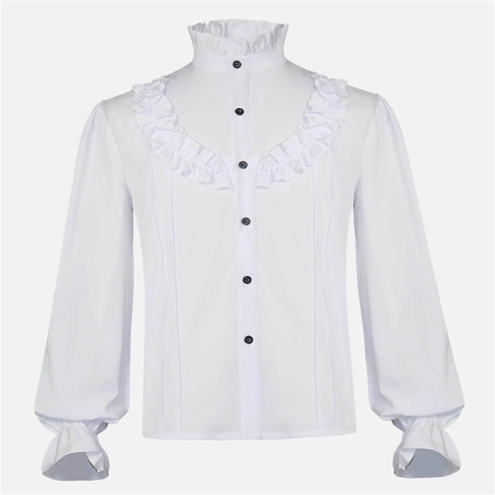 

Medieval Ruffle Shirts Solid Color Button Shirt Flare Sleeves Blouse Men's Gothic Shirts Steampunk Camisas Hombre Retro Blusas