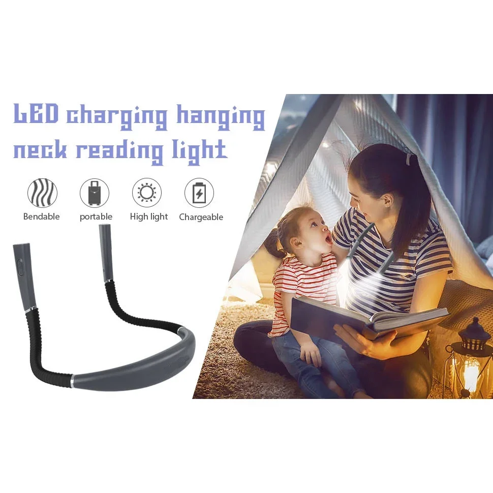 Neck Reading Light Novelty Flexible Neck Lights Handsfree Book Light Hanling Read Lamp Portable USB Rechargeable Book Lighting book light