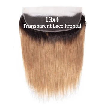 1B/27 Ombre 13x4 Lace Frontal Only Straight Transparent Swiss Lace Brazilian Human Hair Pre-Plucked With Baby Hair For Women 1