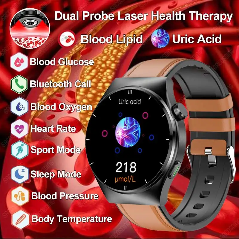 2024 New Laser Therapy Health Smart Watch Acido Urico Blood Sugar Watch Smart Bluetooth Call Blood Lipid Blood Pressure Smartwatch