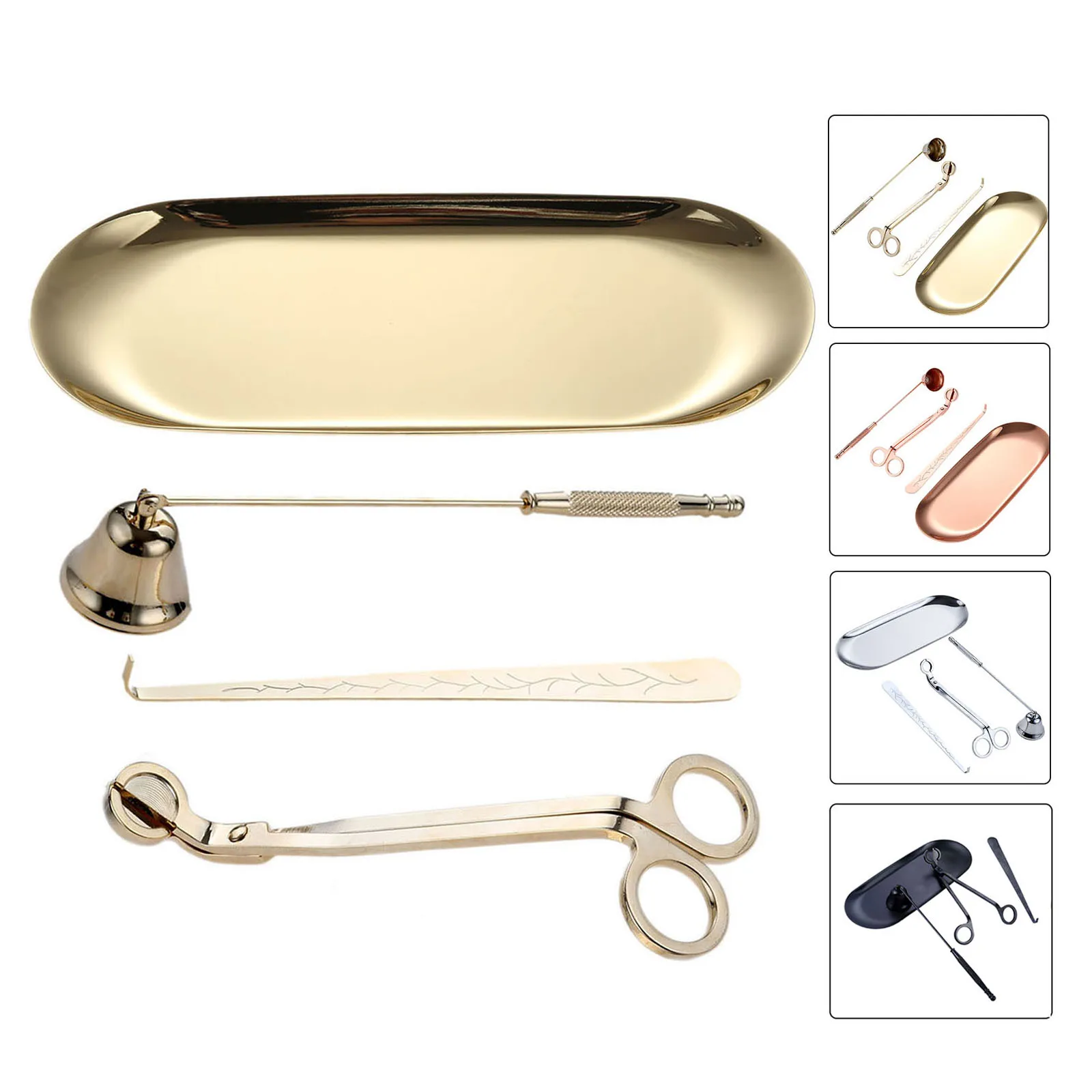 Candle Wick Trimmer Candle Damper Candle Snuffer 4pcs/set Candle Bell Snuffer Wick Trimmer Hook Tray Dipper Candle Scissors Stainless Steel Extinguisher Home Decor SPA Tools