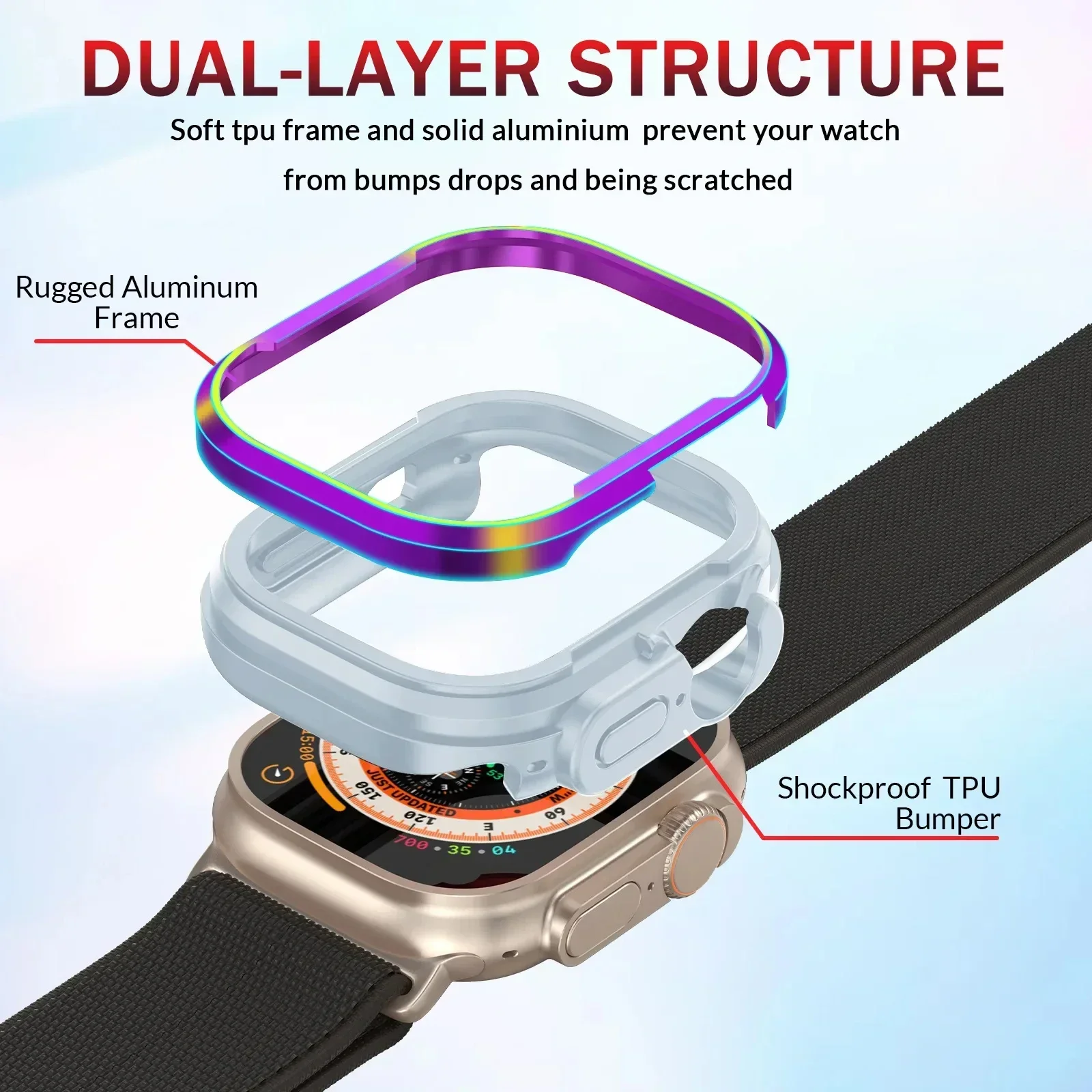 Premium Aluminum Alloy Apple Watch Case with Metal Frame & TPU Bumper Cover