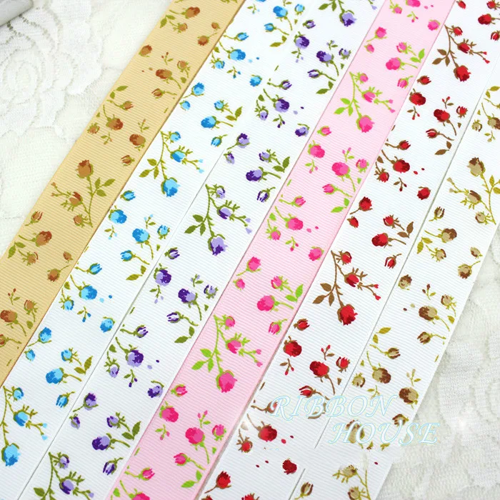 25mm Flower Printed Grosgrain Ribbons ribbon decoration ribbon supplies grosgrain ribbon 2Meter/Lot DIY Handmade Baby Girl Headband Hairclip Bowtie Accessories Gift Box Decoration
