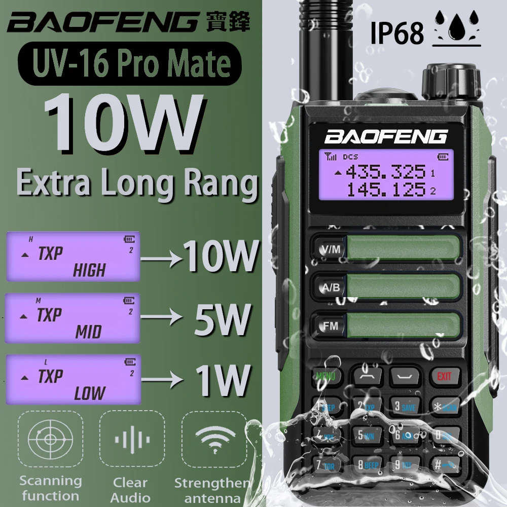 Портативная рация BaoFeng UV-16 Pro Mate True10W высокая мощность Type-C зарядное устройство