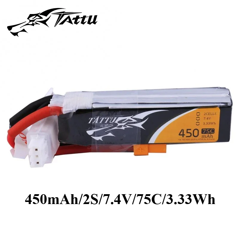 

Ace Tattu Lipo Battery 7.4v 7.6v 450mAh 1s 2s 3s 4s 75C 95C with XT30 Plug Long size RC Batteries for 120 Size FPV Drone Frame