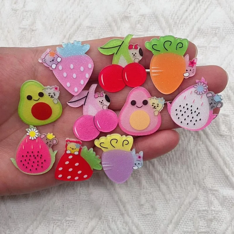 10 Pz Acrilico Dragon Fruit Fragola Avocado Ciliegia Frutta Patch Fai Da Te Adesivo Cassa Del Telefono Accessori Accessori Per Bambini