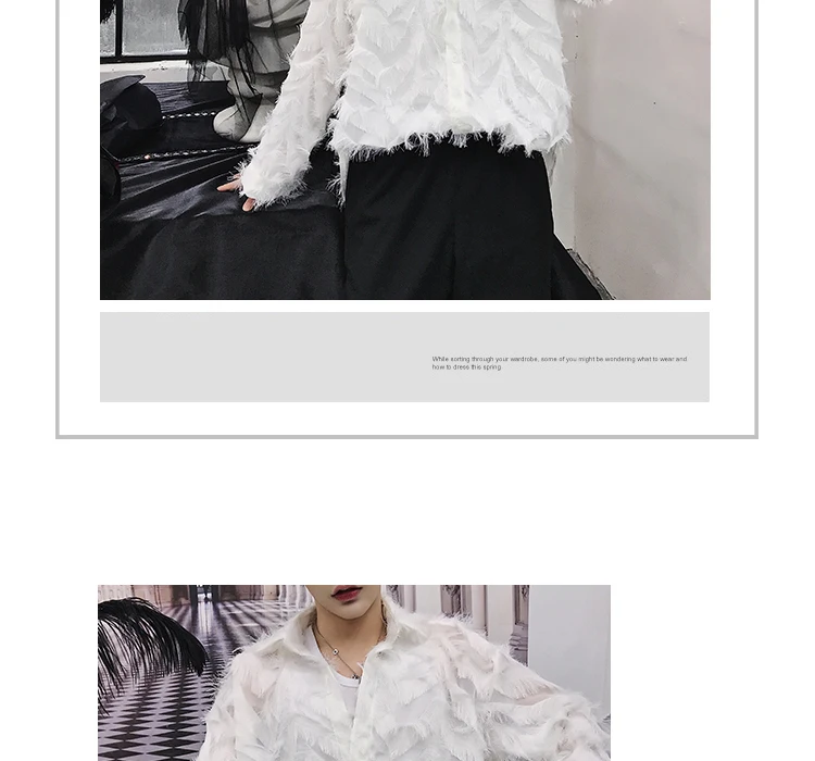 Description Picture 6 of itemSenior 3D Feather Sheer Sexy Men Blouse Trendy Handsome Party Shirt Male Dinner Banquet Fairy Elegant Tops Chic Vibe Ins Blouse