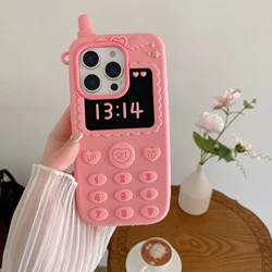 3D Pink Telephone Antenna Silicone Phone Case with Love Heart Shockproof Cover - iPhone 14 Pro (Rose)