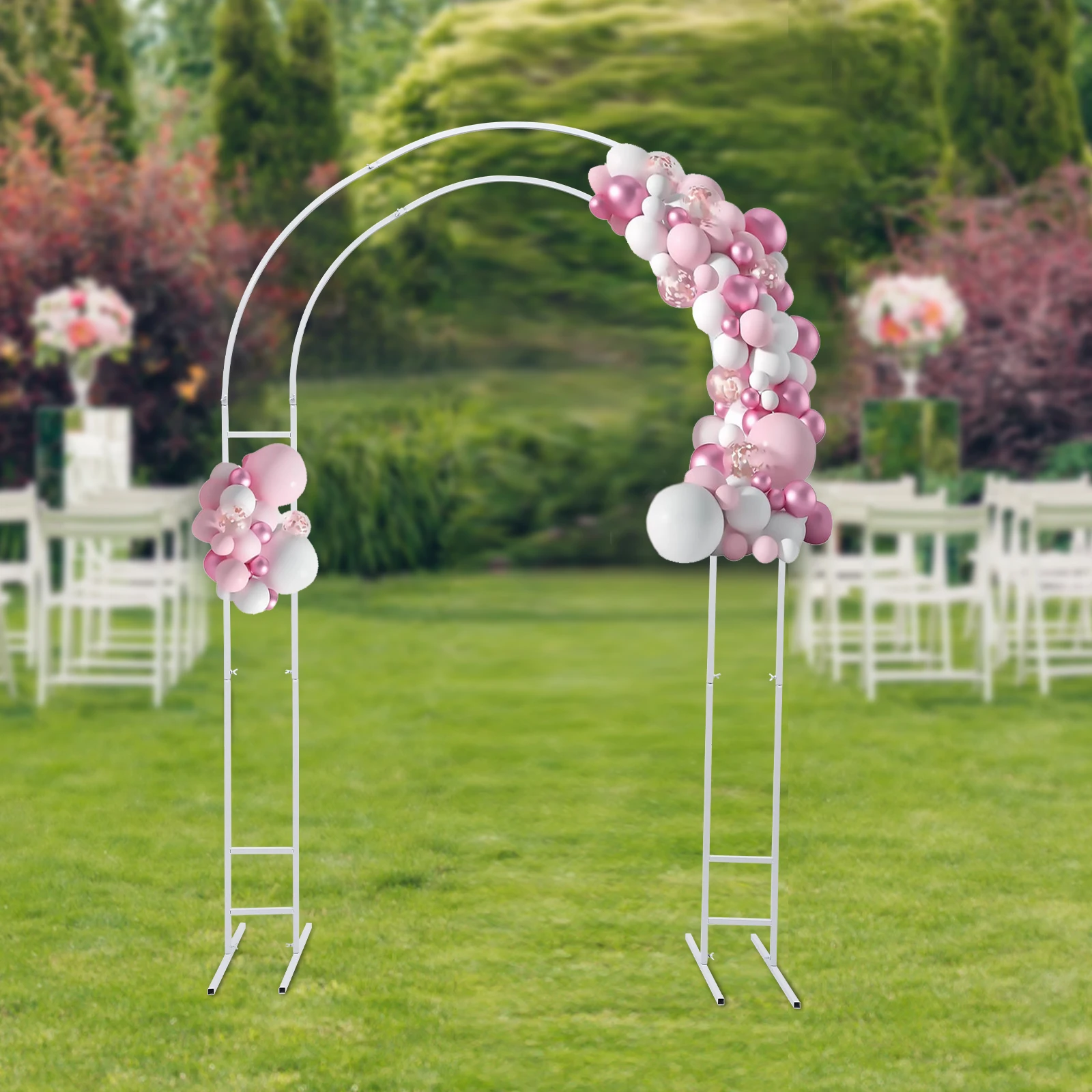 1.5x2.2m Metal Wedding Arch Balloon Flower Decoration Rack Garden Yard Backdrop Arch Stand for Wedding Birthday Party Gold/White