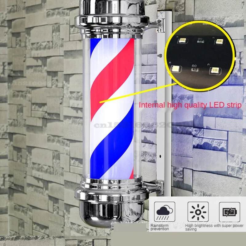 100cm Barber Shop Pole Rotating Lighting Red White Blue Stripe Rotating Light Stripes Sign Hair Wall Hanging LED Downlights