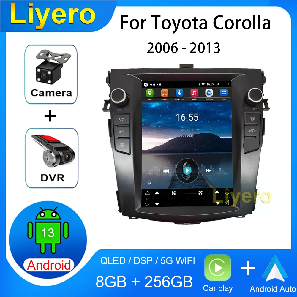 

Автомагнитола 10,4 дюйма для Toyota Corolla 2006-2013 CarPlay, Android, GPS-навигация, DVD, мультимедийный видеоплеер, стерео, DSP, 4G, Wi-Fi