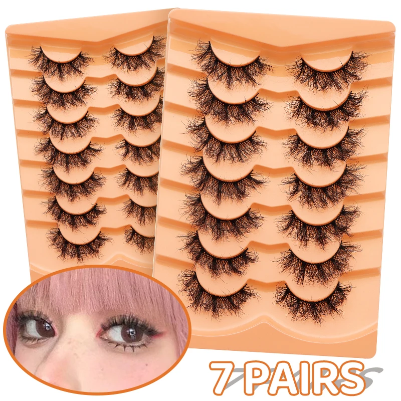 DINGSEN 7 Pairs False Eyelashes Cat Eye Lashes Manga Lashes Faux Mink Eyelashes Natural Long Winged End Eye Elongated Eyelashes