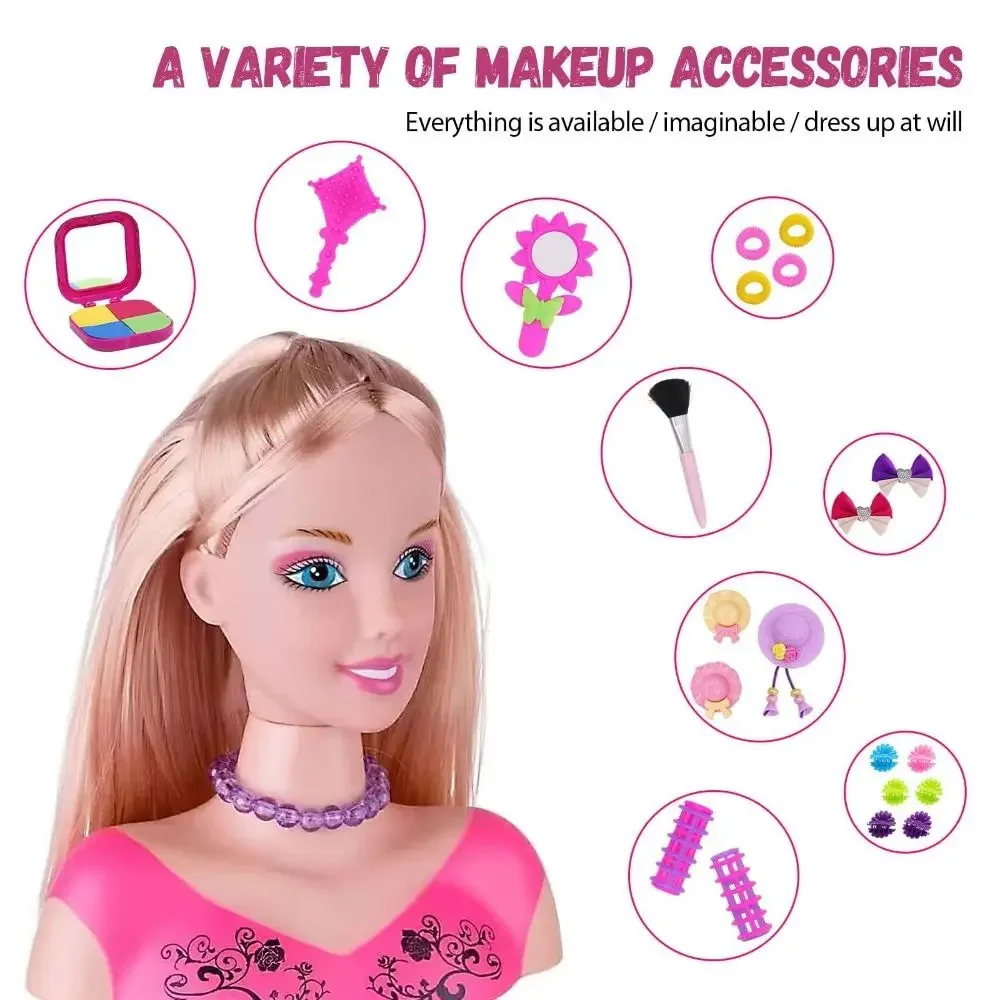 재미있는 PVC 하프 바디 메이크업 헤어스타일 공주 드레스업 메이크업 세트 소녀들을 위한 메이크업 인형 머리 스타일링 헤드