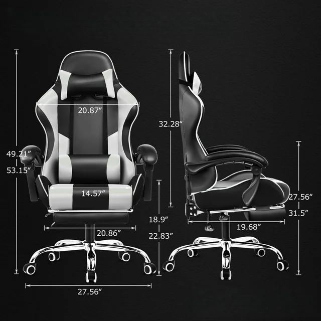 with Footrest and Lumbar Support, Height Adjustable Game Chair with 360°-Swivel Seat and Headrest and for Office or Gaming 3