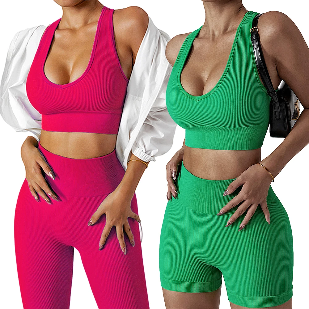 Seamless Gym Set Workout Clothes for Women Two Piece Set Workout Fitness Sport Bra Shorts Leggings Yoga Wear Gym Outfits yoga set sports set gym workout set sportswear set fitness set sports bra set
