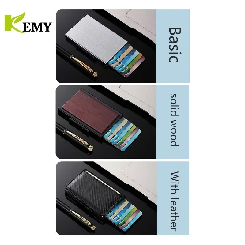 Men Slim Wallet PU Leather ID Card Holder RFID Anti-theft Smart Wallet Aluminum Alloy Credit Card Holder Mini Purse For Women