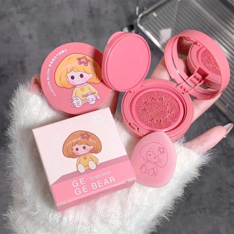Girl's Air Cushion Blush Cream Strawberry Pink Face Blusher Natural Matte Cheek Tint Rouge Contour Mousse Blush with Sponge Puff blush cream cream blusher facial blusher