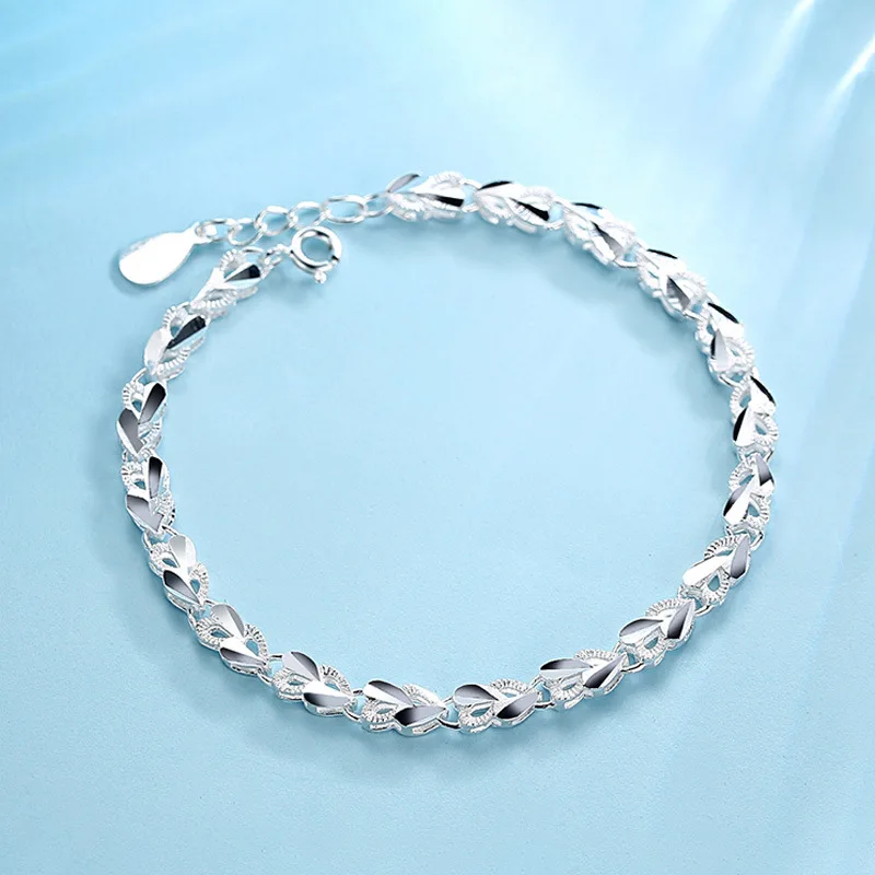 Charm bracelet 925 Sterling Silver Heart Charm Bracelet & Bangle Handmade Party Wedding Jewelry For Women Girls sl175