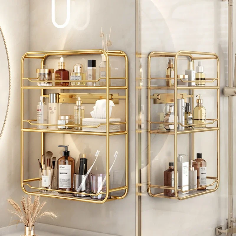 

Luxury Bathroom Palace Style Storage Rack Acrylic Free Punching WallShelf Large Capacity Indelible Paint Bathroom Organizer