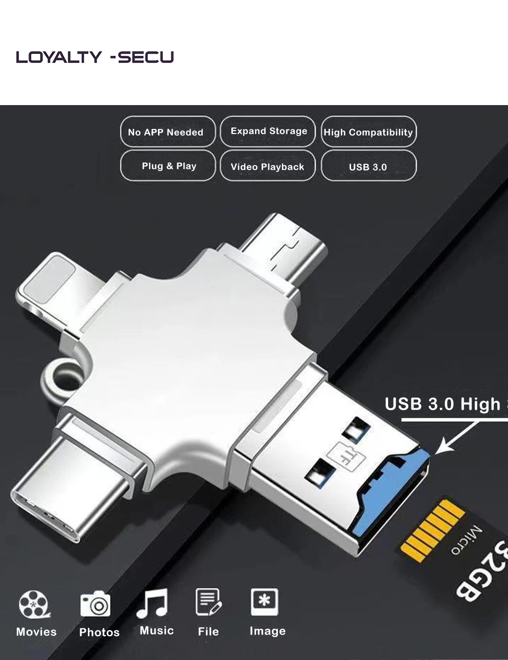 4 In 1 OTG TF Card Reader Adapter Type-C Lighting Micro USB USB3.0 All In 1 for iPhone Android Huawei Samsung Xiaomi Laptop PC 5