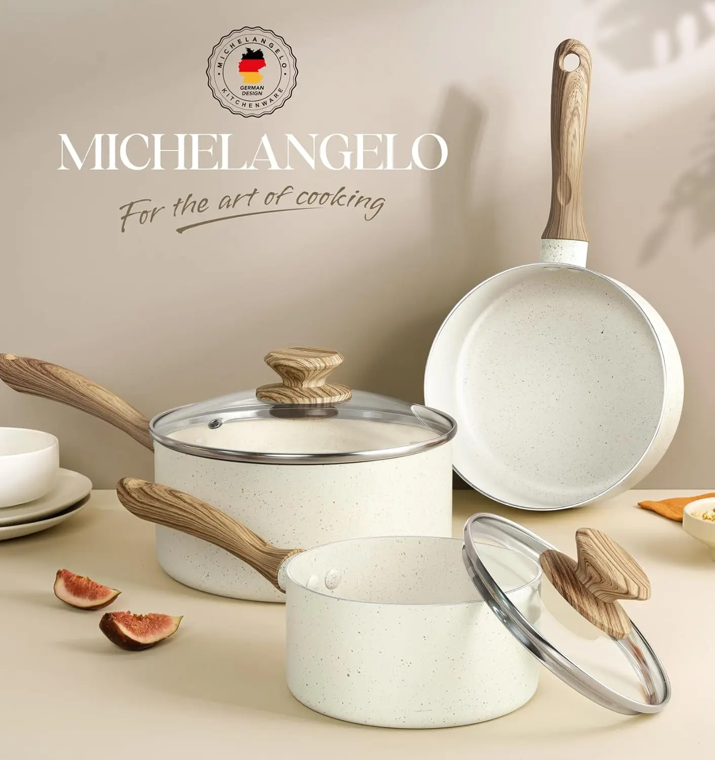 MICHELANGELO Steelcase With Lid Granite Coated Non-stick Pot Induction Suitable Suitable For Various Kinds Of Cookware 2