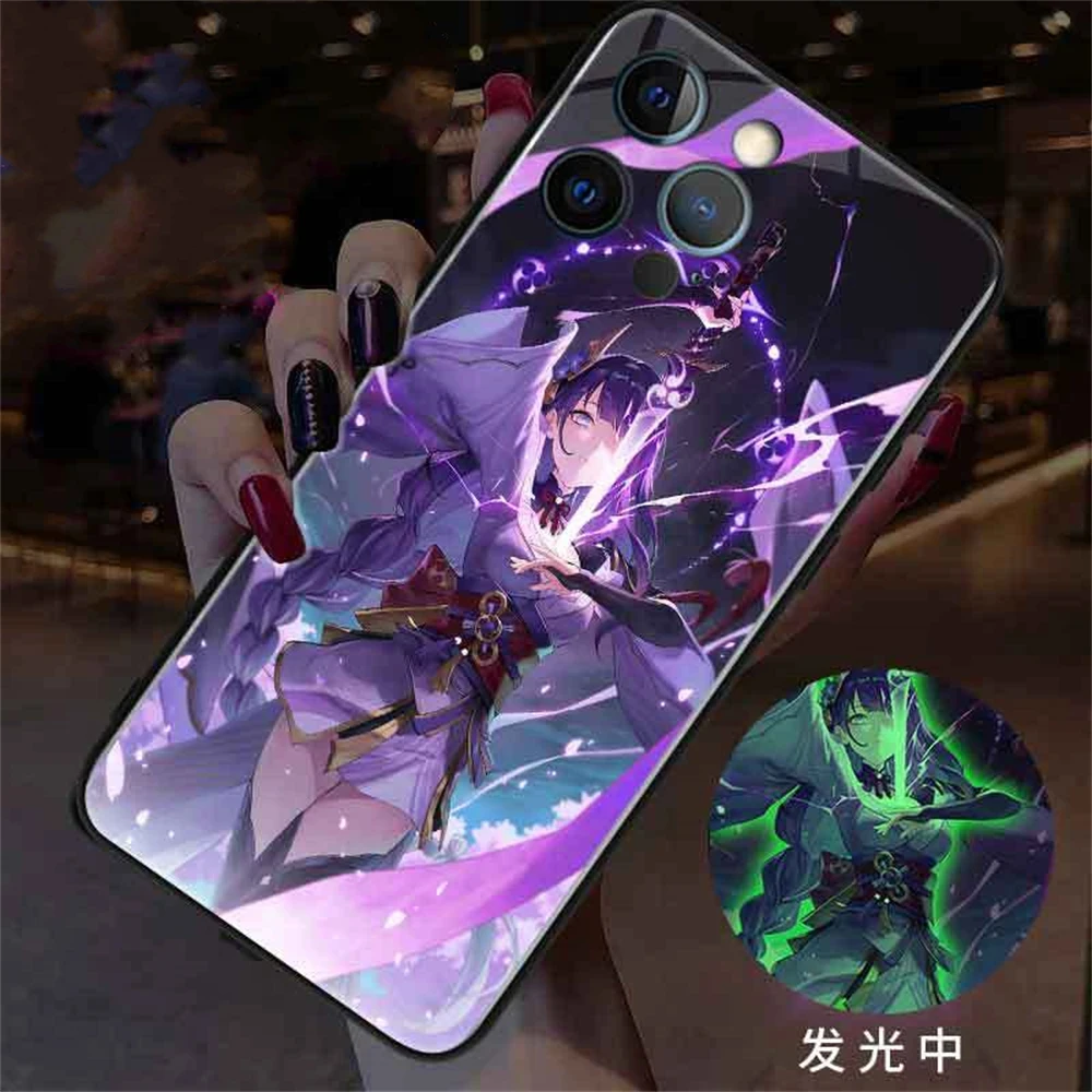 

For Genshin Impact LED Phone Case Smart Chip Voice Control Glow Light Cover For Samsung S24 S23 S22 S21 S20 FE Note20 Plus Ultra