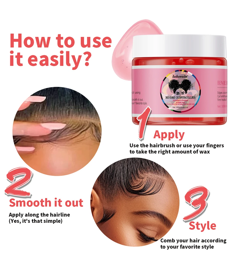 Strong Edge Control Hair Gel - Non-Greasy Long Lasting Styling Wax for All Hair Types