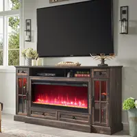 Fireplace TV Stand for 80 Inch TV, Farmhouse Entertainment Center with 42" Fireplace & LED Lights, Modern Media Console Table 1