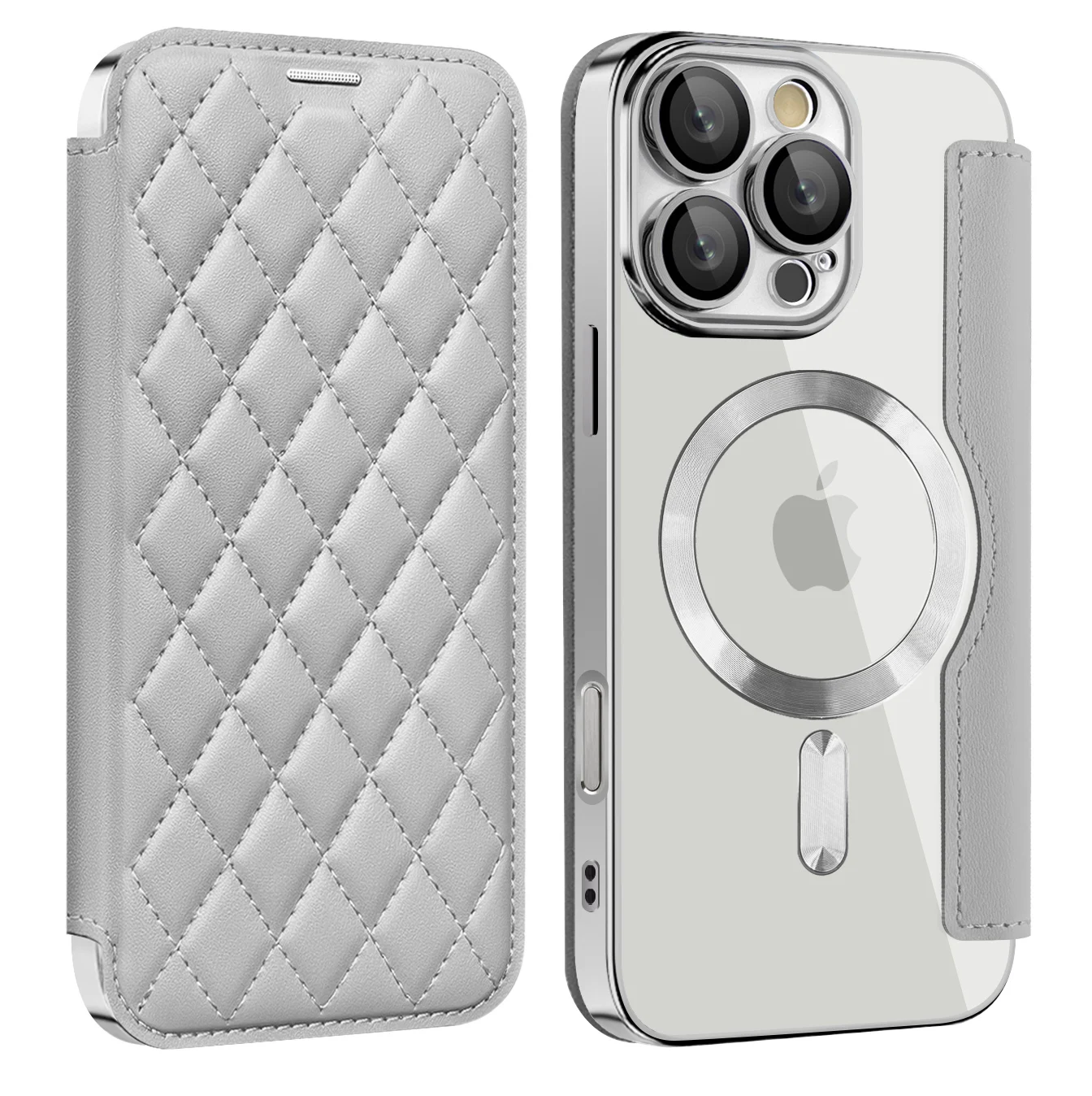 Premium Flip Magnetic Leather Case with Wireless Charging and Transparent Card Wallet Cover