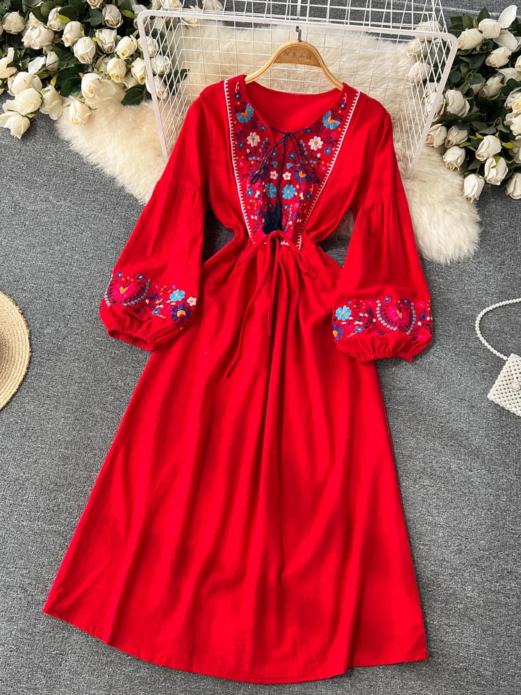 Lenina ♥ LILIANA puff sleeve embroidery dress MUSINSA | LENINA RIONA flower puff sleeve dress_RED