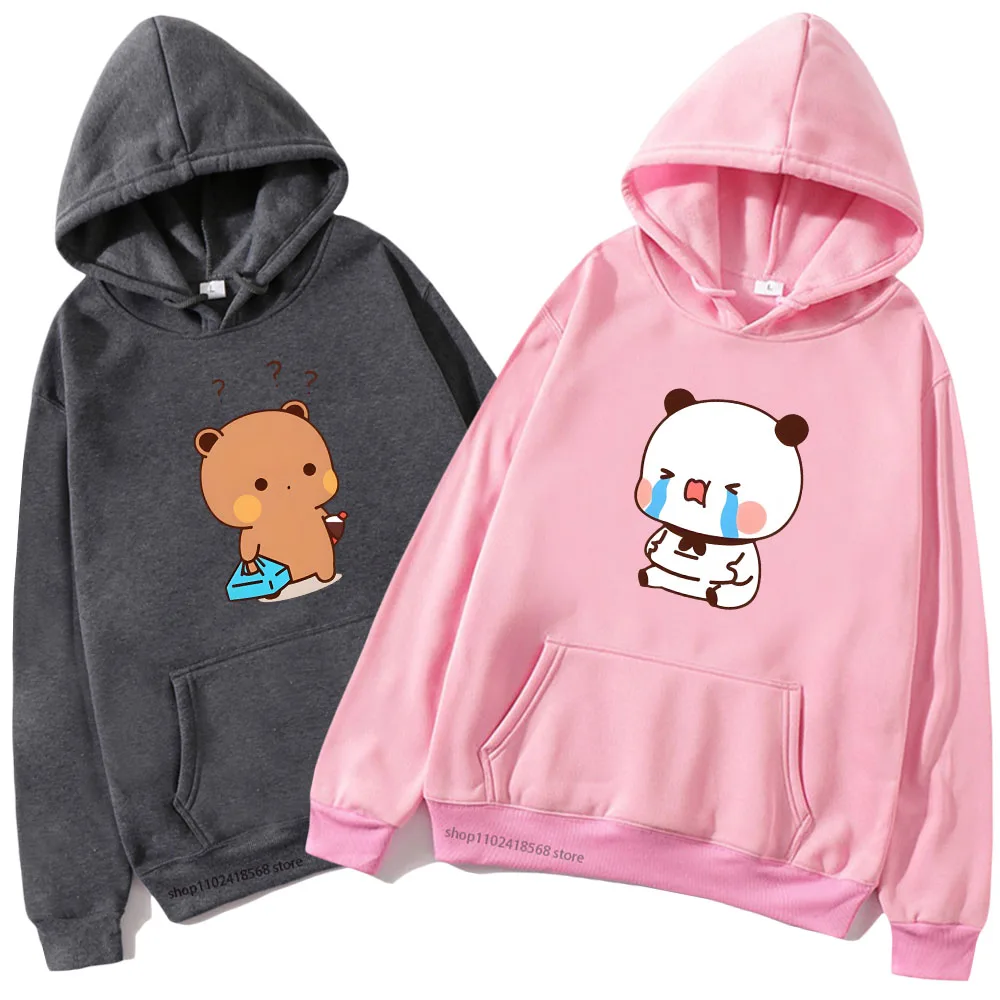

Couple DuDu See Crying BuBu Is Feeling Hungry Hoodies Kawaii Panda Bear Graphic Sweatshirts Women Winter Autumn Clothes Men Tops