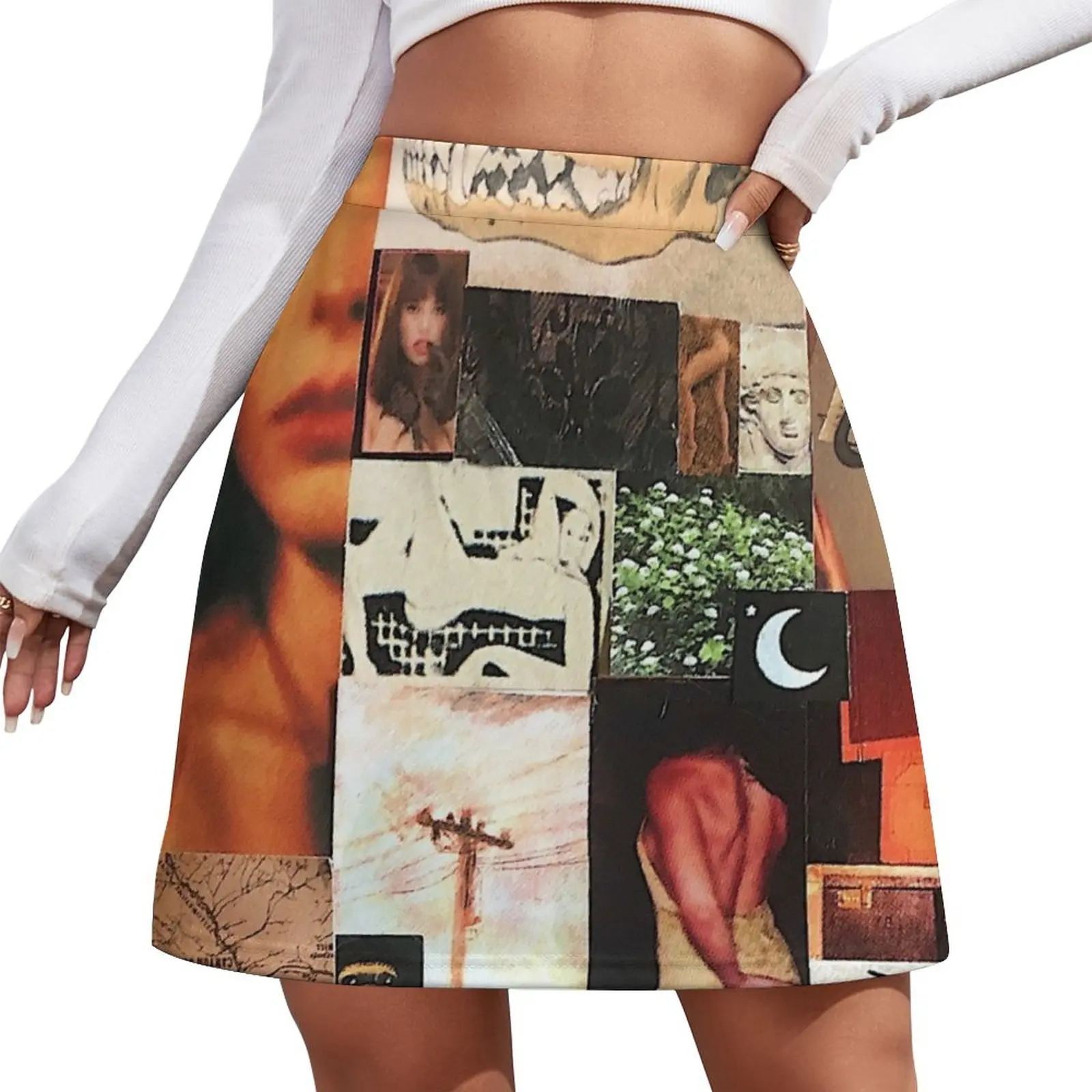 

Женская атласная мини-юбка с коллажем «Огонь и дождь»