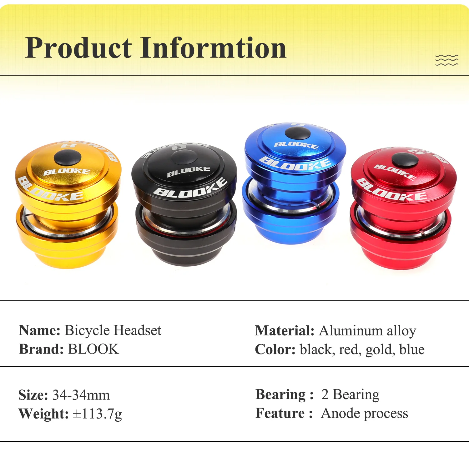 Description Picture 3 of itemBlooke Bicycle Headset 34MM Integrated 1 1/8 Mtb Bike Steering Cups For Mountain Cycling Fork Bearing Box Column Press Vtt