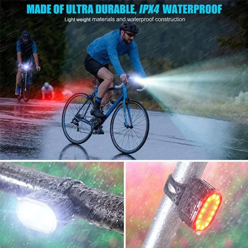 USB Rechargeable LED Waterproof Bike Safety Lights Set
