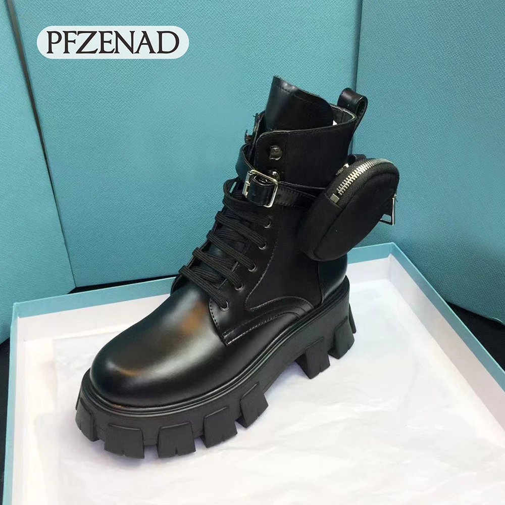 

Модные роскошные дизайнерские модные высокие ботинки на танкетке на платформе осень/зима Ботинки Martin на толстой подошве боевой карман размер 35-41