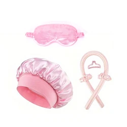 Luxurious Satin Sleep Set: No-Heat Hair Curler, Soft Eye Mask, Sleeping Cap, and Hairpins (Pink-6pcs)