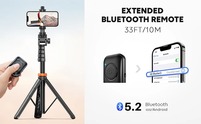 Trípode de palo selfie con doble luz LED y control remoto, trípode  extensible de teléfono de 49 pulgadas para grabación de video/GoPro,  compatible con