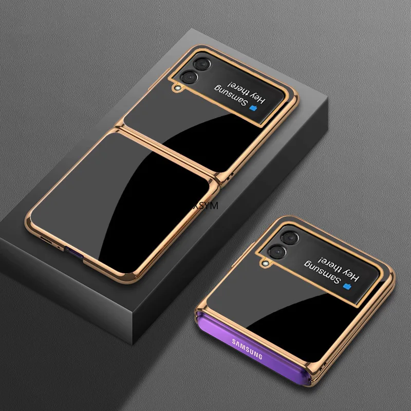 samsung flip phone cute Flip3 Luxury Galvanized Tempered Glass Case for Samsung Galaxy Z Flip3 Stylish Gradient Color Shockproof Hard Case Z Flip3 Case samsung silicone cover Cases For Samsung
