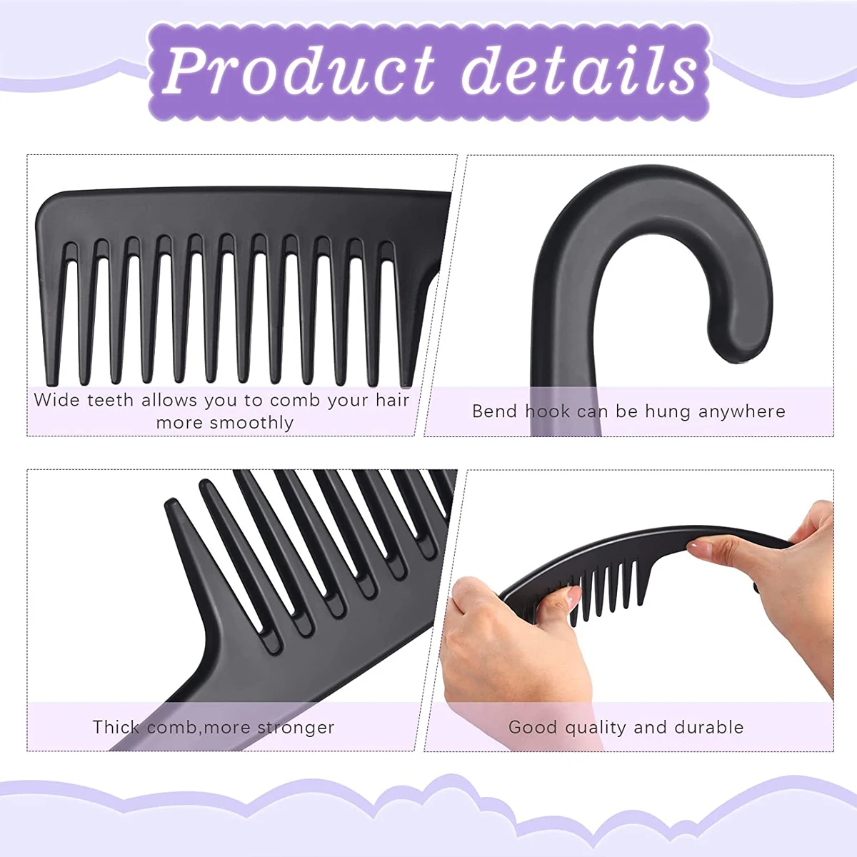 넓은 긴 이빨 갈퀴 빗, 전문 헤어 브레이드 빗, 블랙 컬러 헤어 스타일링, 더 강한 빗 염색 브러시 도구, 5 개